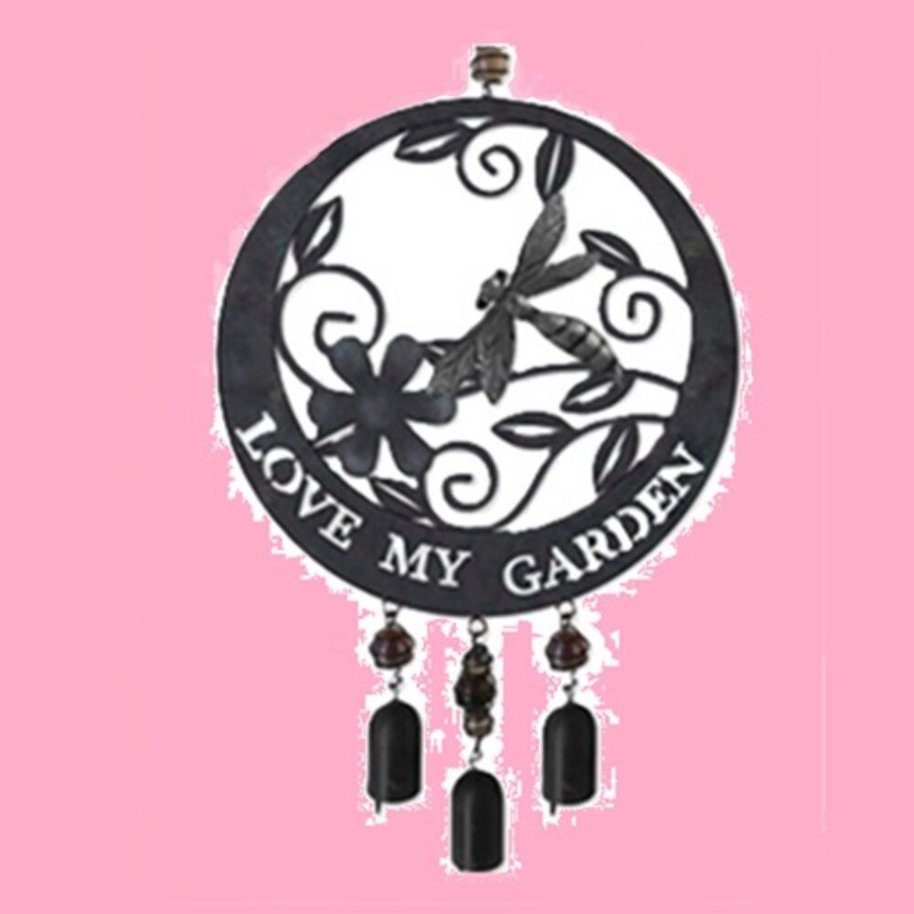 Dragonfly Wind Chime Black Sheet Metal 8" wide with Three Camel Bells 79462